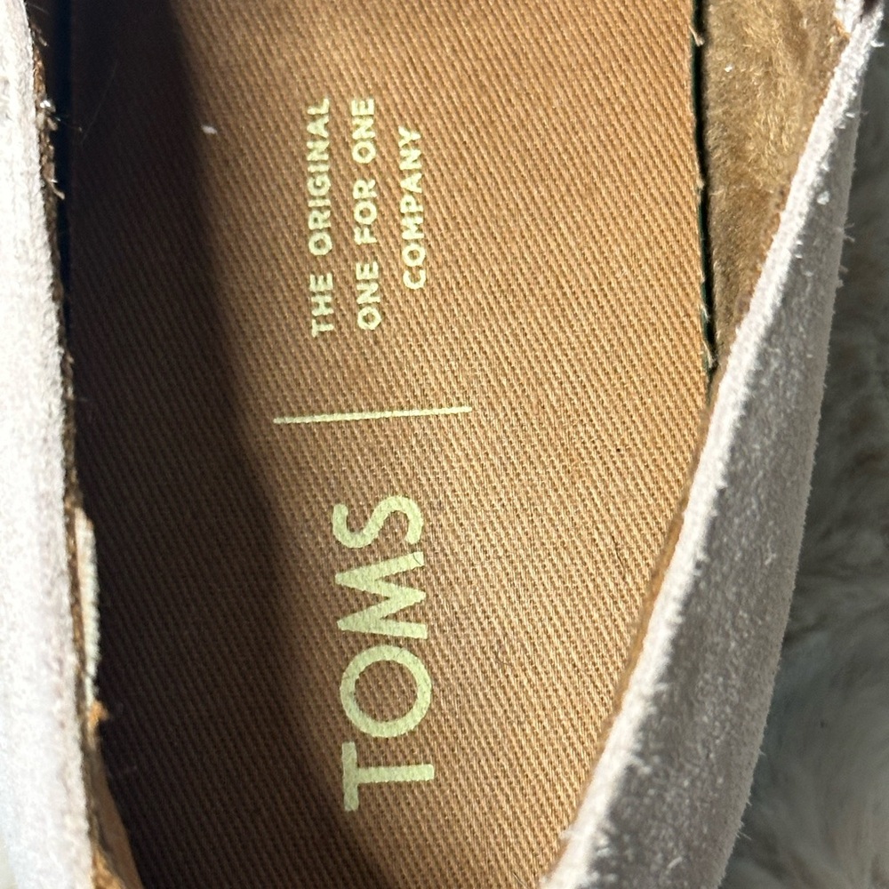 TOMS Suede Slip-On Loafers Taupe Beige Block Heel Comfort Shoes Size 9 - Picture 7 of 9